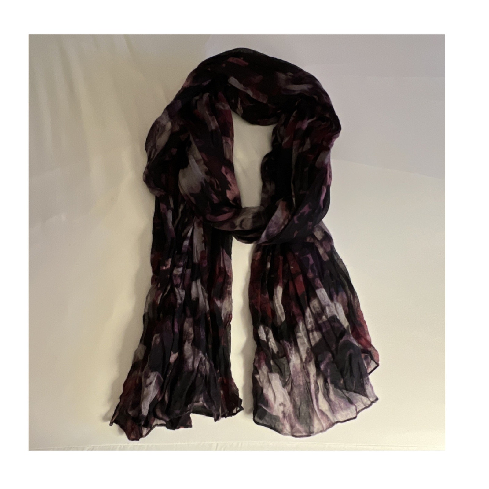 Womens Black Purple Red Gray Abstract Chiffon Rectangle Scarf Wrap